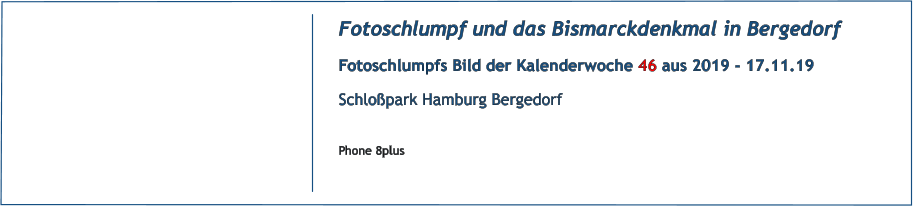 Fotoschlumpf und das Bismarckdenkmal in Bergedorf Fotoschlumpfs Bild der Kalenderwoche 46 aus 2019 - 17.11.19 Schlopark Hamburg Bergedorf  Phone 8plus